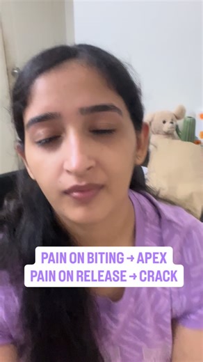 Dr. Rochi Kapoor | Dentist on Instagram: "Pain on biting - think pariapical Pain on releasing the bite - think crack Many scenarios, many exceptions. This is a quick diagnostic guide, not a universal rule. ✨ #dentistrystudent #opd #toothpain #diagnostic (Dental student tips for correct diagnosis, different tooth ache, endo residents , dental students OPD hacks)"
