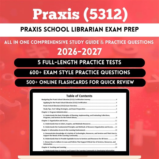 Praxis School Librarian 5312 Study Guide 2026 | Praxis 5312 Exam | 5 Full Length Practice Exams | 600  Questions | 500  Online Flashcards - Etsy Canada