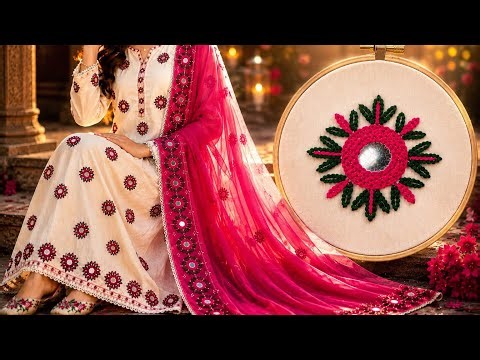 🌸 Easy Mirror Work Embroidery on Dress | Stylish Floral Hand Embroidery Design ✨