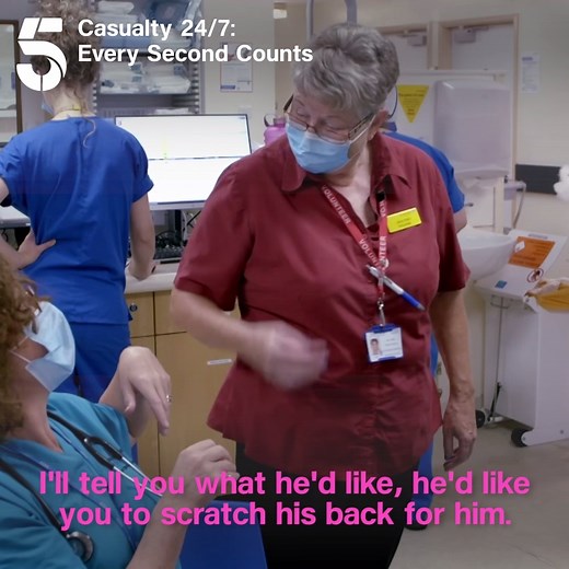 Volunteer Jane, continues keeping spirits high with hot chocolates, back scratches, and making sure hospital staff know they're well thought of. Catch Casualty 24/7: Every Second Counts tonight at 9pm on Channel 5. | Channel 5