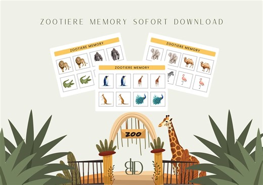 Zoo Animals Memory Game | Memory Game Download | Printable Memory Game | Zoo Animals | Zoo Memory Game | Zoo | PDF File | DIN A4 Format - Etsy