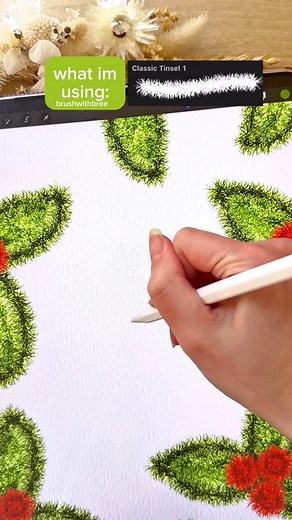 15K views · 314 reactions | Draw tinsel Christmas holly with me on procreate ❤️ I’m using the realistic tinsel brush set from my website to create this 勺 available from my website. . . #Procreate #christmas #christmascrafts | Brush With Bree | Facebook