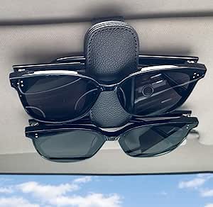 Visonx Sunglass Holder for Car Visor Clip, Magnetic Leather Eyeglass Hanger Clip for Car, Square Car Visor Accessories (Black)