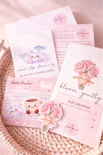 Letterbox Gift Sticker Set & Cosy Post | Soft Hearts Club Pack | Pink Aesthetic Stationery Gift | Positive Post | Journaling - Hug in a Box - Etsy