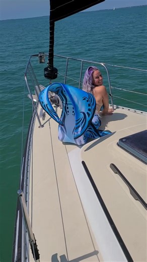 Fins up 🐳 #thewanderingmermaid #sailing #mermaid #boat #mermaidtail #ocean #blue