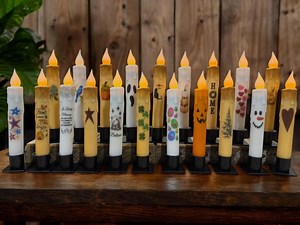 100  Designs Primitive 7" Battery Operated LED TIMER Hand Dipped Seasonal Floral Holiday Halloween Fall Flameless Taper Candles - Etsy