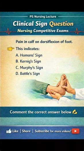 Nursing Competitive Exams | Clinical Sign #psnursinglecture #nursingmcqs #clinicalsigns
