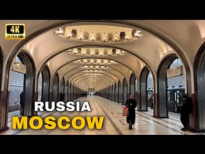 4K🇷🇺: The Moscow Metro: The Legendary Mayakovsky Metro Station . Walk in Russia