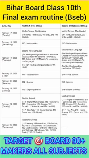 Class 10th Exam Routine bihar board hua jari jaldi dekh lo #1k #real #exam #2026
