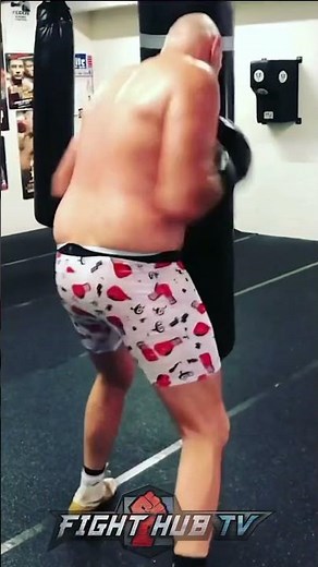 WATCH TYSON FURY BUST UP HEAVY BAG WITH THUDDING SHOTS AS HE PREPARES FOR ANTHONY JOSHUA!