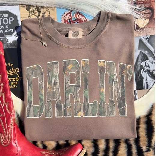 Retro Camo Western, Darlin Retro Camo Country Distressed Cowboy Quote, Camouflage Design Tee, Western Concert, Southern Comfort Colors - Etsy