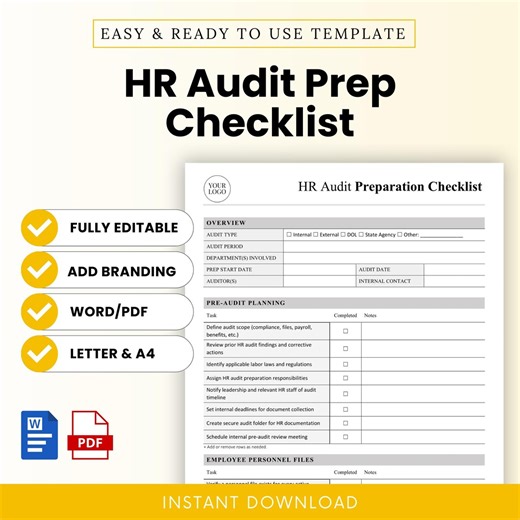 HR Audit Preparation Checklist Template – Word & PDF, A4   US Letter - Etsy