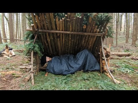 Relaxing Bushcraft Shelter Build | Lean-To with Clay & Moss Roof
