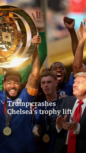 Chelsea’s Club World Cup celebrations were shared with an unexpected guest - US President Donald Trump. Following the Blues’ 3-0 win over Paris St-Germain in New Jersey on Sunday, Trump presented the trophy to Chelsea captain Reece James before being invited to move aside by Fifa president Gianni Infantino. However, Trump remained alongside James and goalkeeper Robert Sanchez, and applauded as James lifted the trophy - staying in position for a few seconds before he and Infantino left at the rea