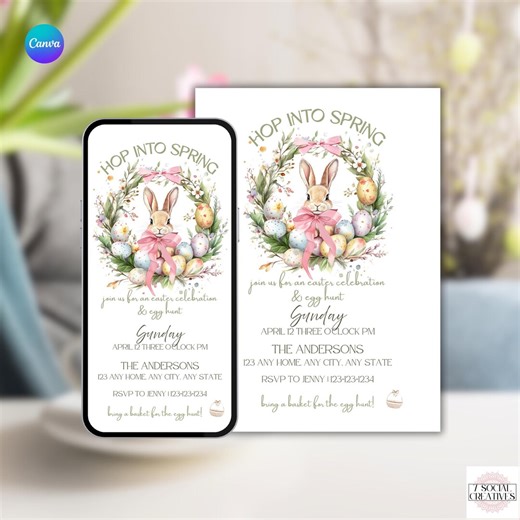 Easter Party Invitation. Digital Animated and Printable Spring Family and Friends Invite. Easter Egg Bunny Theme. Instant Download. - Etsy