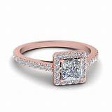 Rose Gold Princess Cut Halo Engagement Ring Images