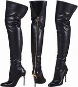 Black Leather Knee High Boots Heel