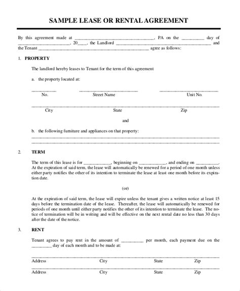 Simple Lease Contract Sample