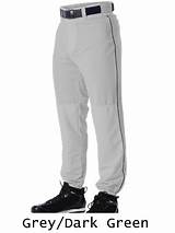 White Baseball Pants With Dark Green Piping Images