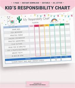 Kids Responsibility Chart Printable Responsibility Chart For Etsy