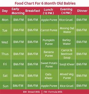 6 Months Old Baby Food Chart With Time And Recipe Food Menu