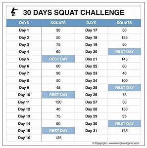 Squat Challenge Printable Calendar Template 2023