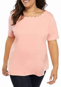  Rogers Plus Size Scallop Neck Solid Top Top Spring Outfits