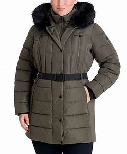 Michael Kors Plus Size Belted Faux Fur Trim Hooded Puffer Coat Macy 39 S