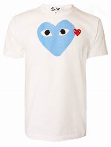 Comme Des Garçons Play Mens Blue Heart Logo T Shirt White In Blue For