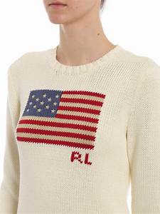 Polo Ralph American Flag Intarsia Cotton Sweater In White Multi