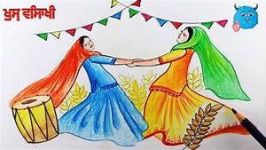 Baisakhi Celebration Scene Drawing Of Festival Vaisakhi Girls Dance In
