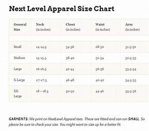 Industry Print Shop Apparel Size Chart