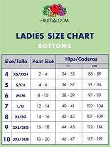 Fruit Of The Loom Women 39 S Size Chart