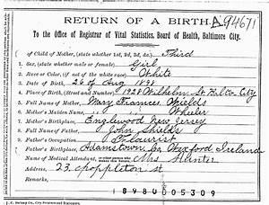 Gibson And Shields Families Of Baltimore Md Birth Certificate For