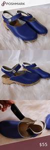  Andersson Blue Leather Wooden Daisy Clogs Blue Leather Leather