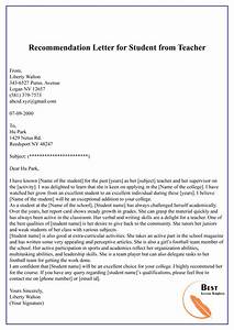 Free Recommendation Letter For Student Format Sample Example