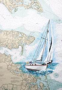Steve 39 S Boat Hand Painted On Nautical Chart Carte Marine Peinture