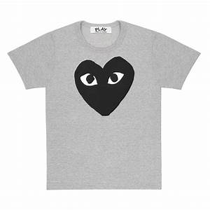 Play Comme Des Garçons T Shirt Grey Black Heart Print Comme Des