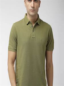 Buy Indian Terrain Men Olive Green Solid Polo Collar Pure Cotton T