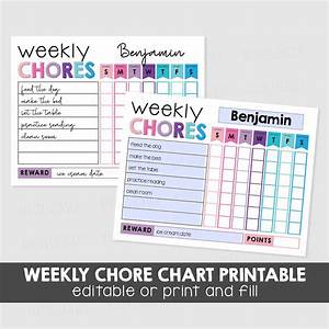 Printable Weekly Chore Chart Chore Chart Editable Etsy