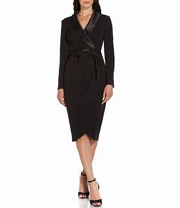  Papell Satin Lapel Long Sleeve Wrap Tuxedo Dress Dillard 39 S