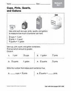 Cups Pints Quarts And Gallons Worksheet For 3rd 4th Grade Lesson