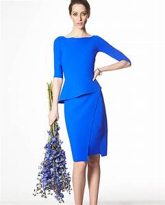 La Robe Di Chiara Boni Saskia 3 4 Sleeve Peplum Dress In Blue Lyst