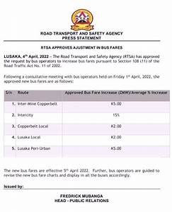 Ask Rtsa New Approved Bus Fare Chart For All Routes