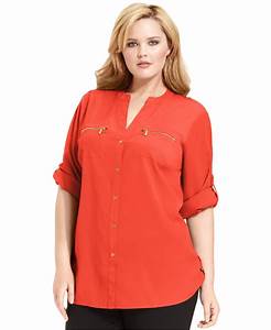 Lyst Calvin Klein Plus Size Roll Tab Sleeve Utility Shirt In Red