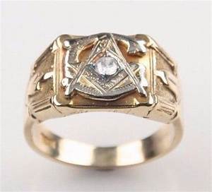 Vintage 10k Yellow White Gold Diamond 3rd Degree Master Mason Ring