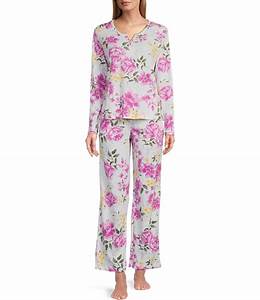  Neuburger Long Sleeve Henley Floral Interlock Knit Pajama Set