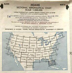 Miami Sectional Aeronautical Chart 14th Edition March 28 1974 Ebay