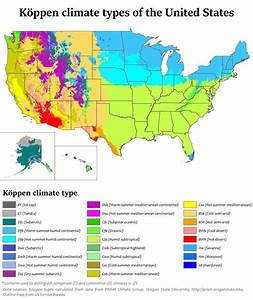 Köppen Climate Types Of The Us Map Climates Weather And Climate