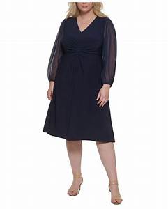  Howard Plus Size Chiffon Sleeve Midi Dress In Navy Blue Lyst